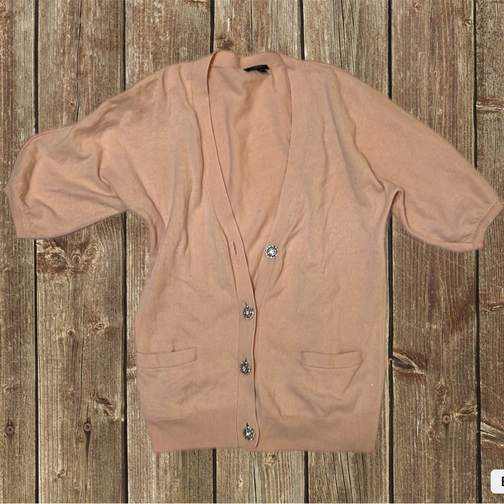 Talbots peach color cardigan short sleeve with bling on buttons.